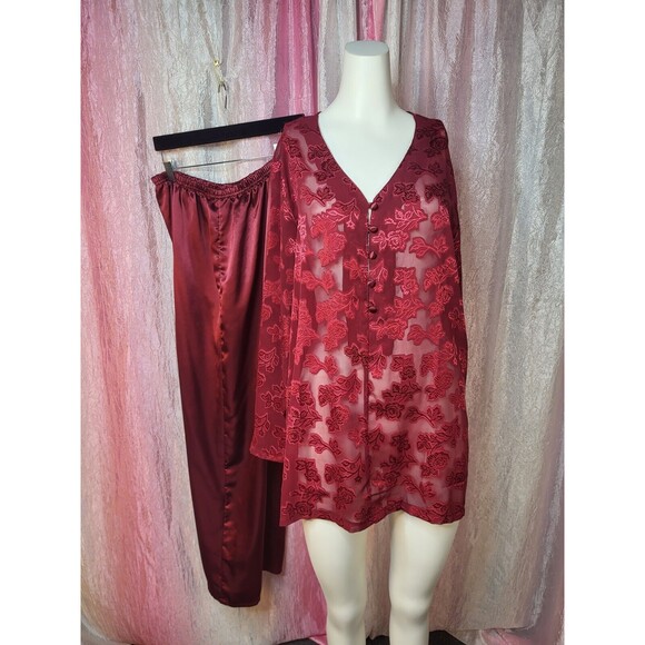 Kathryn Red Lace Sheer Pajamas Set Size Large - Picture 1 of 6